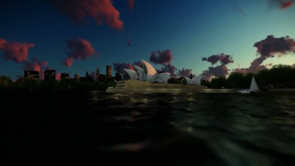 Bonito tiempo lapso salida del sol sobre la casa de ópera de Sydney, dolly shot — Vídeos de Stock