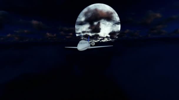 Cesna samolot lotu powyżej chmury przy pełni księżyca — Wideo stockowe