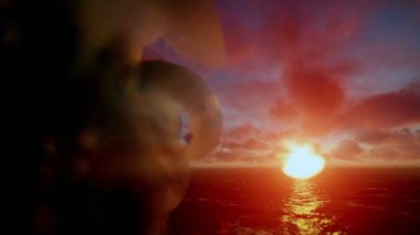 Okyanus güzel gündoğumu, godrays ile seyir