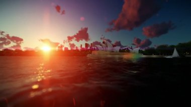 Güzel timelapse gündoğumu üzerinden Sydney Opera Binası, tilt