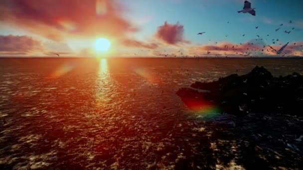 Áspera mar y timelapse de nubes, sol, mosca de la cámara aislada isla, sonido incluido — Vídeos de Stock
