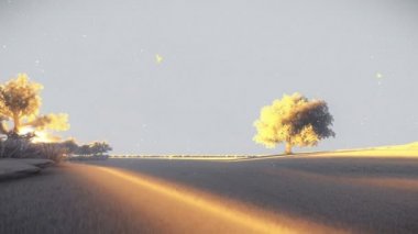 Gün batımı, gerçek dışı kağıt çizimde, hayat ağacı