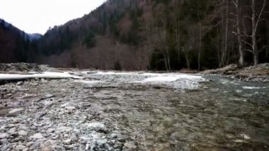 Nehir akışı ormanda, kış