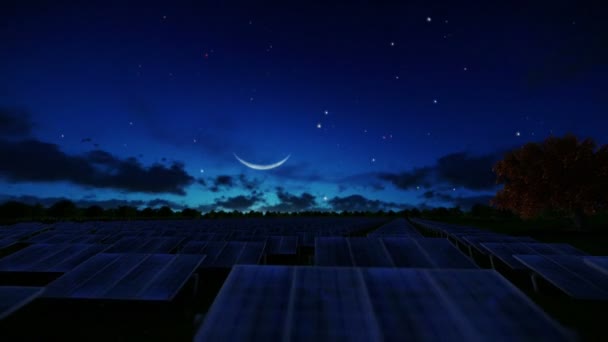 Pannelli solari, timelapse notte alla visualizzazione giorno, aerea — Video Stock