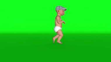 Şımarık bebek parmak uçlarında sinsice, yan gözle, Yeşil Ekran ve Luma Matte