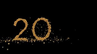 Altın tatil kürelerinden yapılan 2021 Yeni Yıl tabelası siyah arka plana karşıdır.