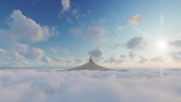 Picco Del Vulcano Sopra Nuvole Che Eruttano Contro Cielo Blu — Video Stock