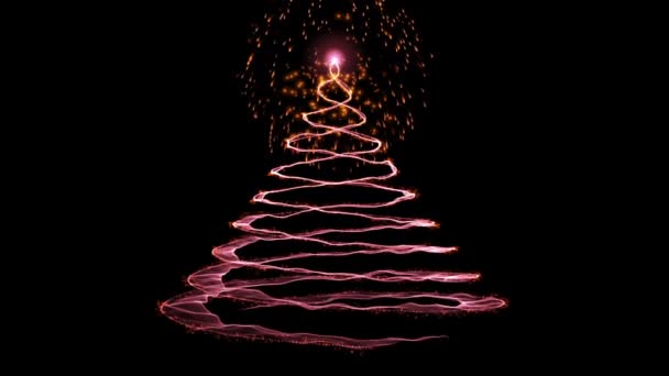 輝く粒子 ループ ルママット添付から休日のクリスマスツリーと花火 — ストック動画
