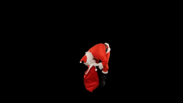 Санта Клаус Ищет Правый Подарок Своей Сумке Лума Матте Прилагается — стоковое видео