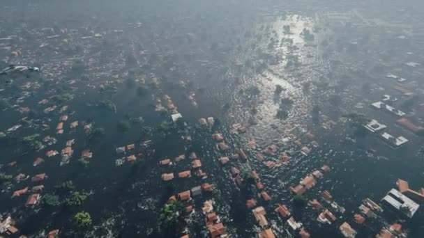 Lot Nad Nowym Orleanem Zalany Ludzie Siedzący Dachach Przelatujący Helikopter — Wideo stockowe