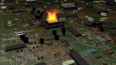 Bilgisayar işlemcisi CPU aşırı yüklenmeden dolayı alev aldı
