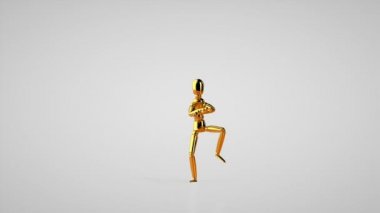 Komik altın manken gangnam tarzı dans, kusursuz döngü, beyaz stüdyo