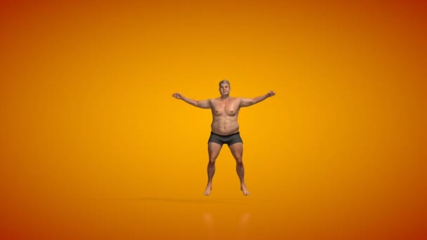 Fat Man Morphing Muscular Fit Doing Jumping Jacks Seamless Loop — Stock Video