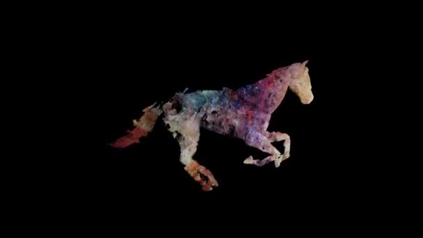 Kůň Nebeských Hvězd Běží Hladká Smyčka Alfa Kanál — Stock video