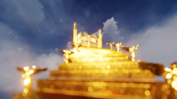 Golden Angels Στις Σκάλες Προς Heaven Gates Άνοιγμα Και Φωτεινά — Αρχείο Βίντεο