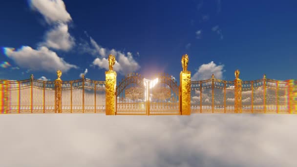 Golden Heaven Gates Înger Strălucitor Deasupra Norilor Pufoși — Videoclip de stoc