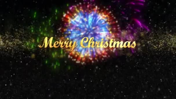 Veselé Vánoční Znamení Sněhem Krásným Ohňostrojem Luma Matte — Stock video