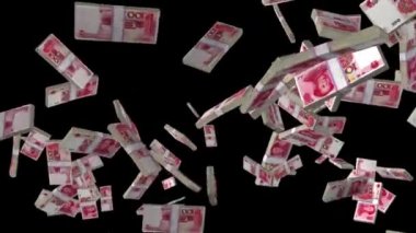 Çin Yuan para birimi yığını yavaş çekimde uçuyor, Luma Matte