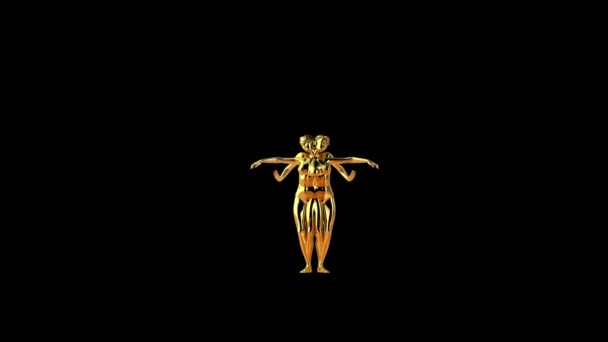 Bela Dança Ventre Mulher Dourada Movimentos Espelho Hipnóticos Luma Matte — Vídeo de Stock