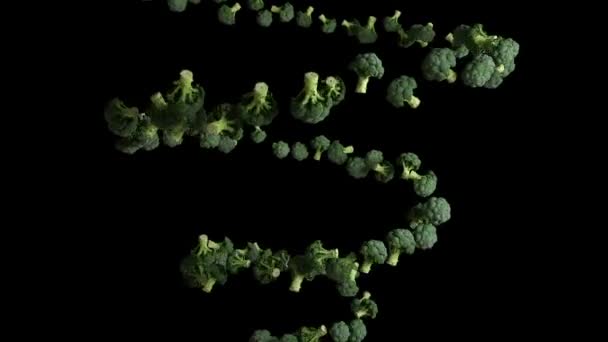 Brócoli Volando Forma Hélice Lazo Sin Costuras Luma Mate — Vídeo de stock