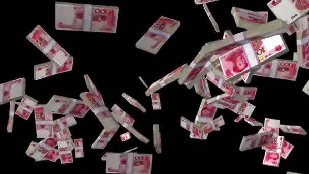 Chinese Yuan Currency Stack Flying Slow Motion Luma Matte — Stock Video