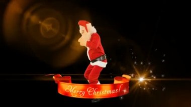 Noel Baba Dansı Mutlu Noeller kurdelesiyle, siyah üzerinde