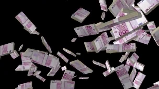 Euro Currency Stack Flying Slow Motion Luma Matte — Stock Video