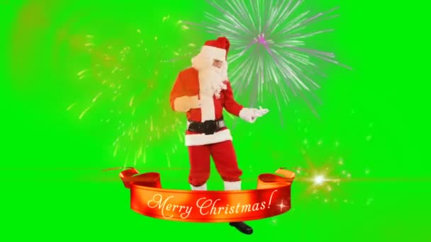 Jultomten Dans Och God Jul Band Fyrverkerier Grön Skärm Chromakey — Stockvideo