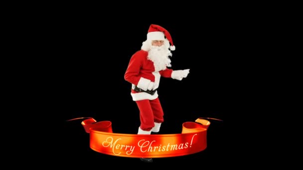 Santa Claus Dancing Merry Christmas Ribbon Luma Matte Attached — Stock video