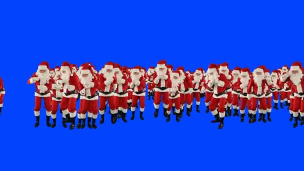 Jultomten Crowd Dancing Julfest God Jul Form Blå Skärm Chromakey — Stockvideo