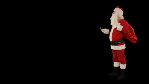 Santa Claus Shaking Bell Space Text Luma Matte Attached — Stock Video