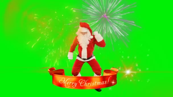 Weihnachtsmanntanz Frohe Weihnachten Band Feuerwerk Green Screen Chromakey — Stockvideo