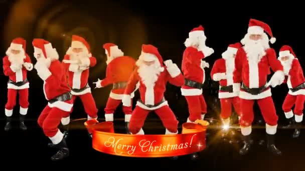 Mazzo Babbo Natale Ballando Buon Natale Nastro Contro Nero — Video Stock