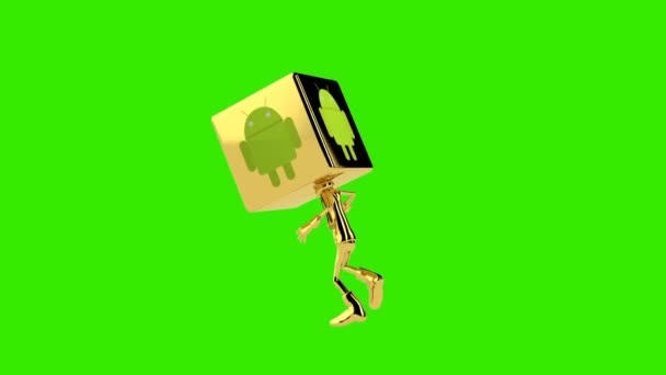 OsのAndroidアイコンの頭のダンスと黄金の少年 シームレスなループ 緑の画面のクロマキー — ストック動画