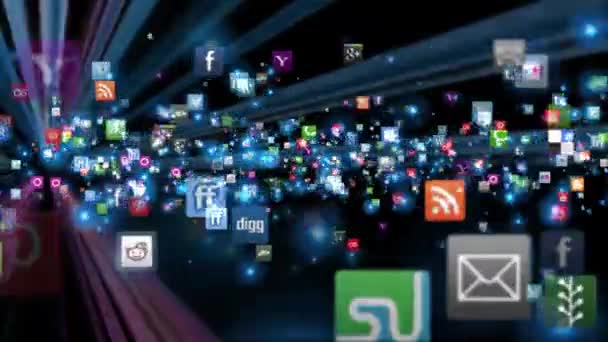 Iconos Redes Sociales Volar Brillar Luma Matte — Vídeos de Stock