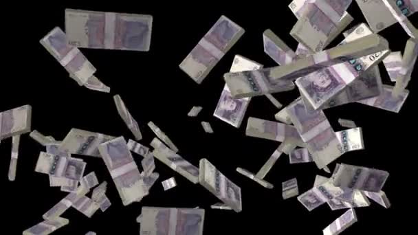 Pounds Currency Stack Flying Slow Motion Luma Matte — Stock Video