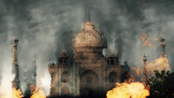 Ruiny Taj Mahal Świątynia Płonąca Silnym Dymem — Wideo stockowe