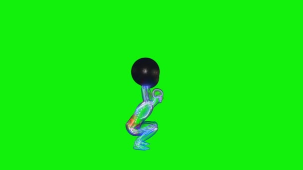 田径X射线运动重量级蹲 无缝圈 绿色屏风色谱 — 图库视频影像