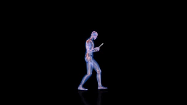 Ludzki Rentgen Ciała Szkielet Czytanie Tablecie Cyfrowym Płynna Pętla Luma — Wideo stockowe