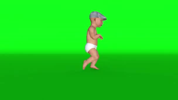 Baby Pampers Tiptoe Sneaking Side View Green Screen — Stock video