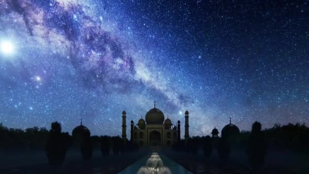 Taj Mahal Silhouet Tegen Sterrenhemel — Stockvideo