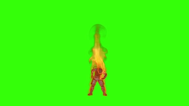 Soldier Fire Dying Front View Green Screen Chromakey — Stock Video