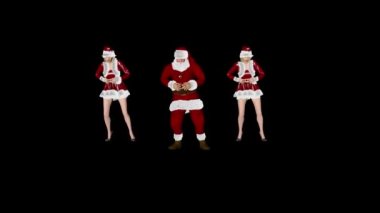 Noel Baba ve Noel Baba yardımcıları dans ediyorlar, döngü, Alfa Kanalı