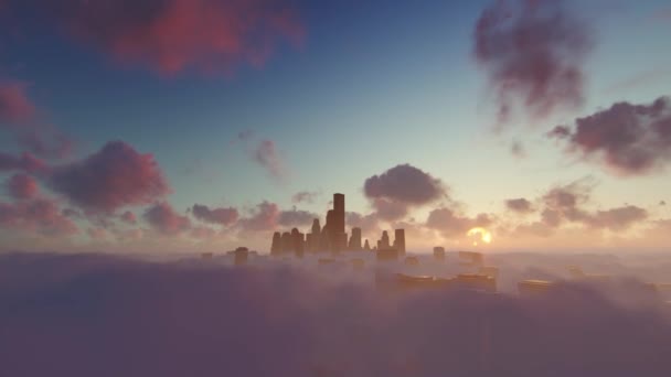 Stadswolkenkrabbers Boven Wolken Tegen Zonsopgang — Stockvideo