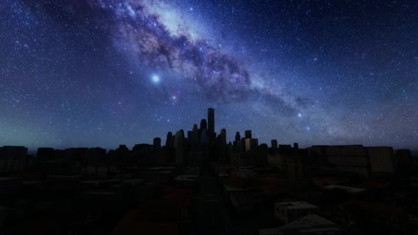 Arranha Céus Cidade Contra Céu Estrelado — Vídeo de Stock