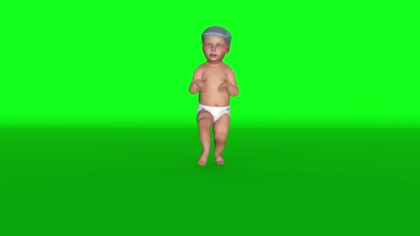 Baby Mit Pampers Zehenspitzen Schleichen Green Screen — Stockvideo