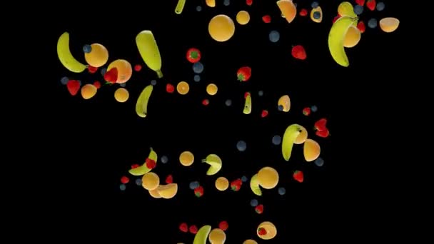 Fruits Flying Helix Shape Seamless Loop Alpha Channel — Stock Video