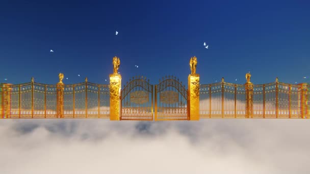 Golden Heaven Portes Colombes Brillantes Volant Dessus Des Nuages — Video