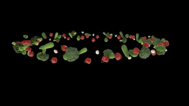 Verduras Volando Círculo Lazo Sin Costuras Luma Mate Adjunta — Vídeo de stock