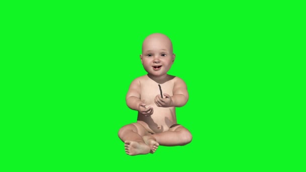 Hermoso Bebé Sosteniendo Árbol Crecimiento Timelapse Pantalla Verde Chromakey — Vídeo de stock